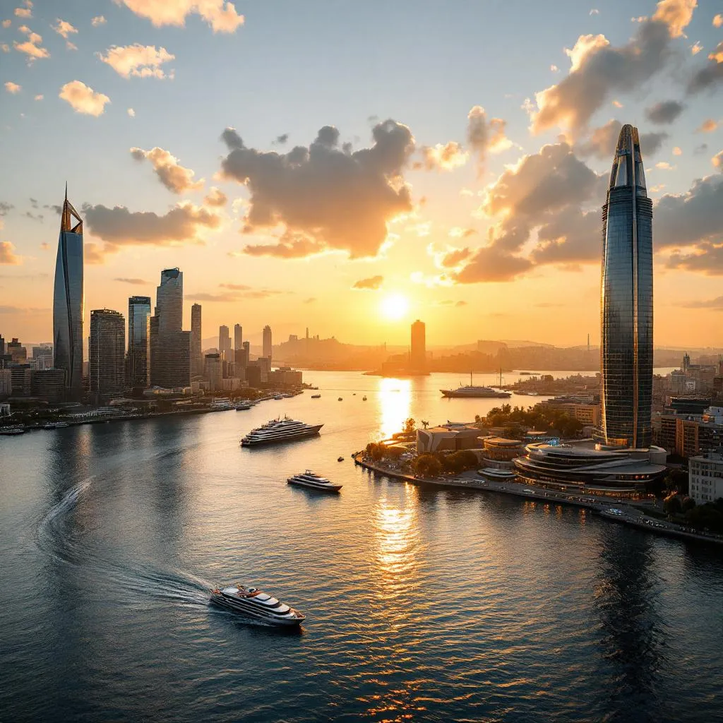 İstanbul Boğazı'nın muhteşem manzarası ve modern binalar
